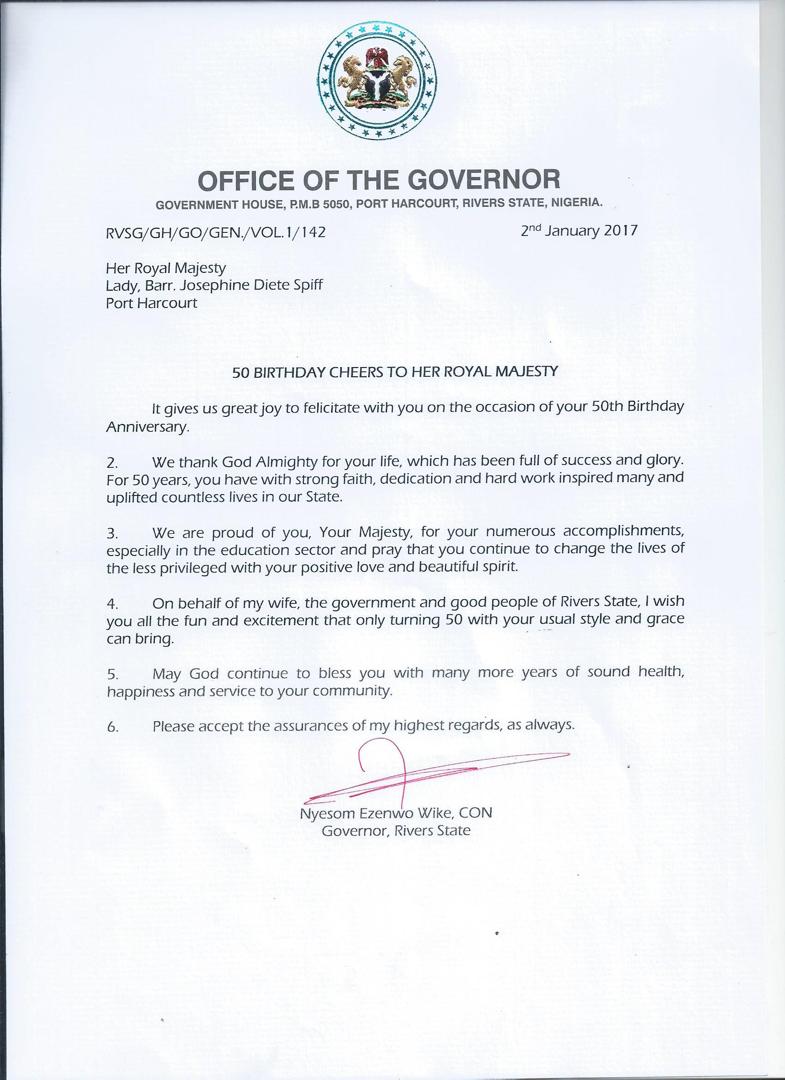 Commendation from Nyesom Ezenwo Wike